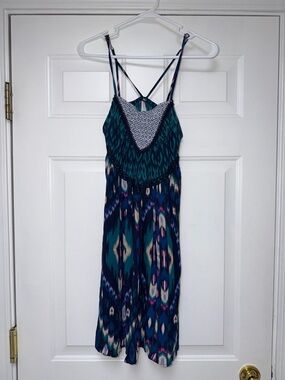 Xhilaration Teal, Navy and Pink Patterned Strappy Dress
